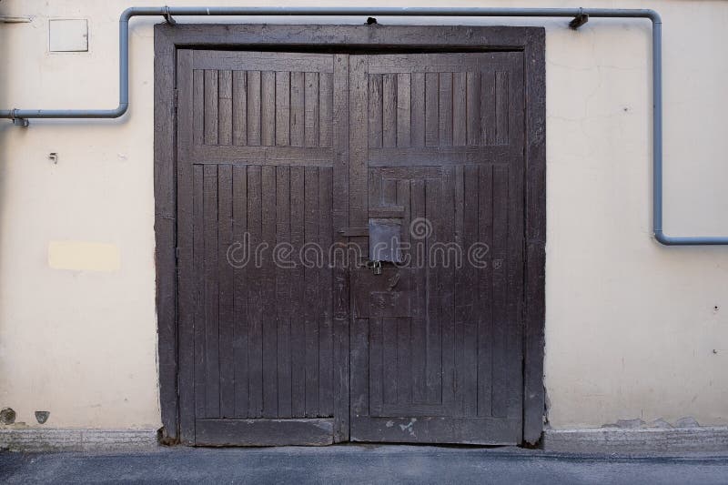 Old Wooden Swing Gate in the Wall of the Building Stock Image Image