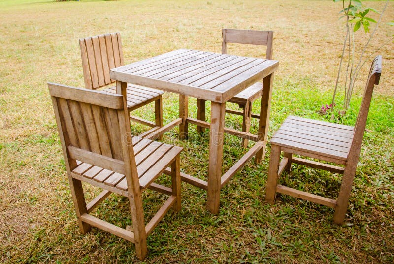 Old Wooden Table and Chairs Outdoors Stock Photo Image of spring