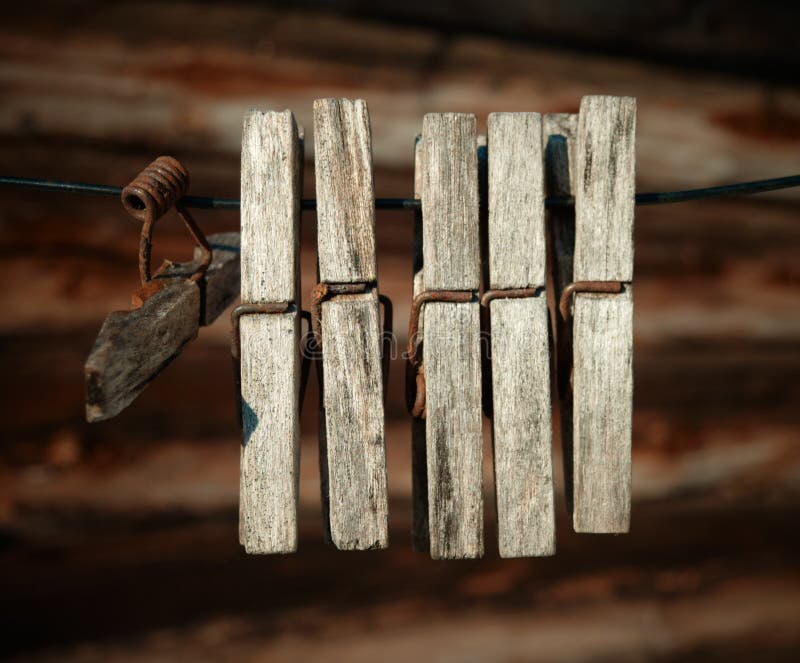 Old wooden weathered clothespins.