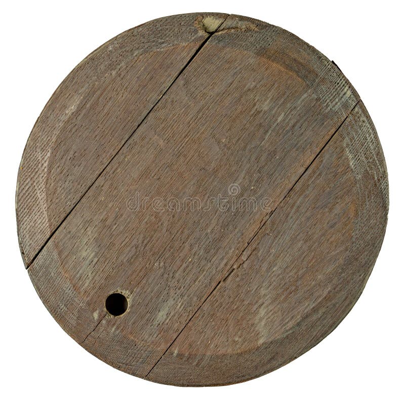 Old Wooden Wine Barrel Lid Made of Oak.Isolate on a White Background