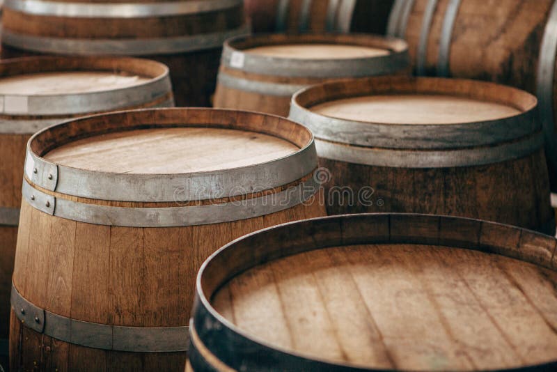 Old Wooden Wine Barrels With Iron Hoops. Stock Photo Image of antique