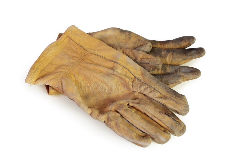 Used leather working gloves, isolated on white. Pair working gloves stock images, royalty-free photos and pictures