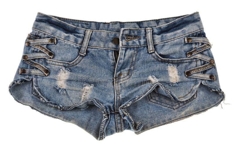 Old Worn Jean Shorts Isolated on White Background Stock Image - Image ...