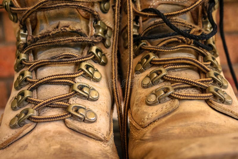 Old Worn Lace Up Work Boots Stock Photo - Image of brown, shoe: 58095170