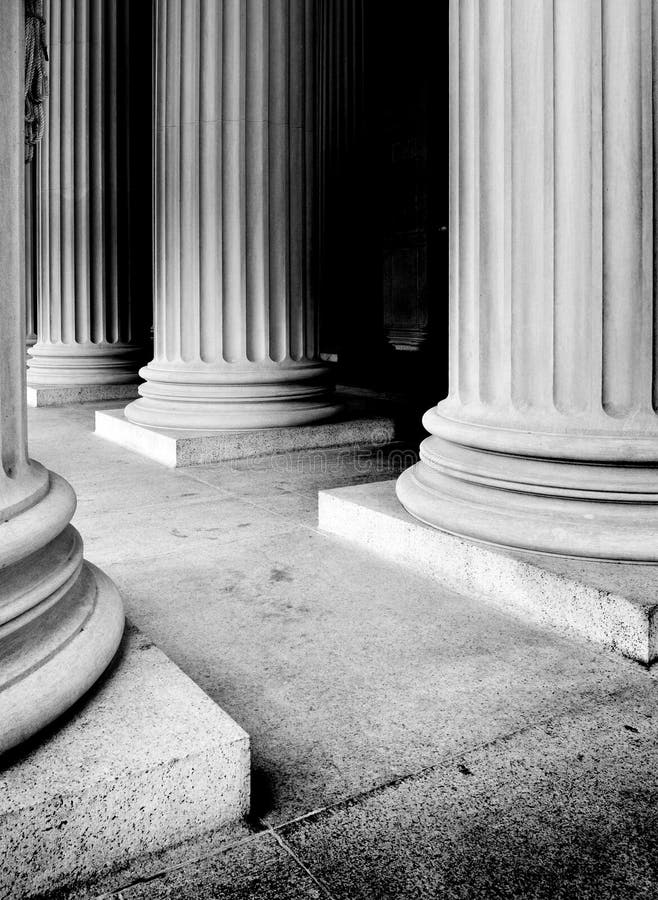Old Worn Columns on Building Representing Museum or Court House for Classic Architecture