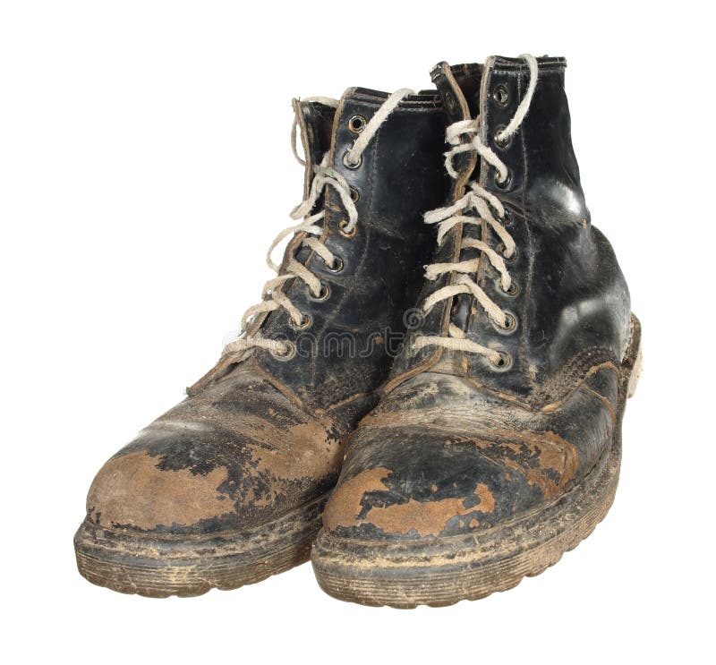 The Old Worn Out Boots with White Laces Isolated on White Background ...