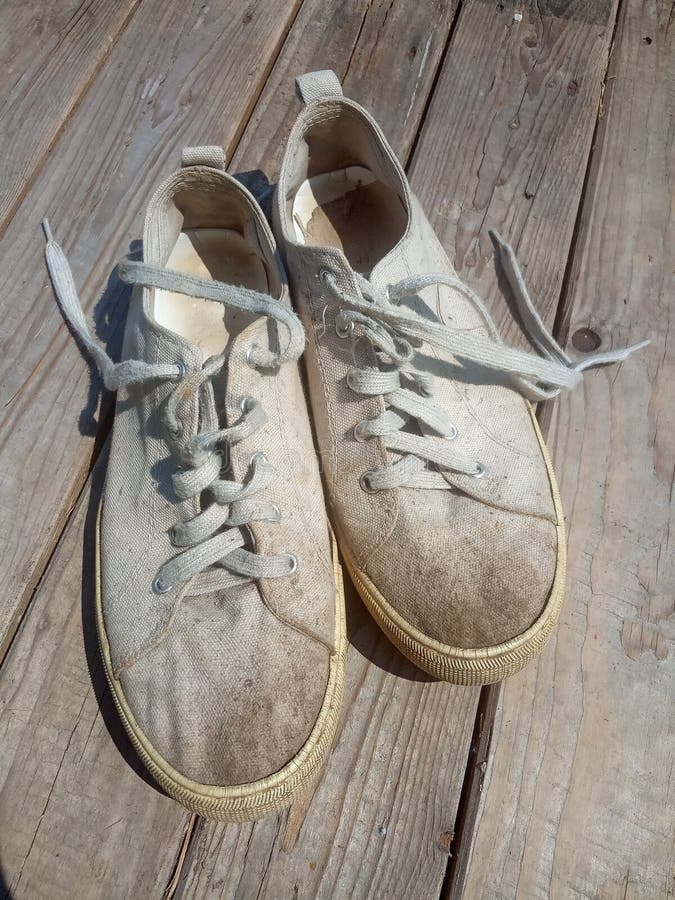 Old Worn Out and Dirty White Sneakers Stock Image - Image of marathon ...