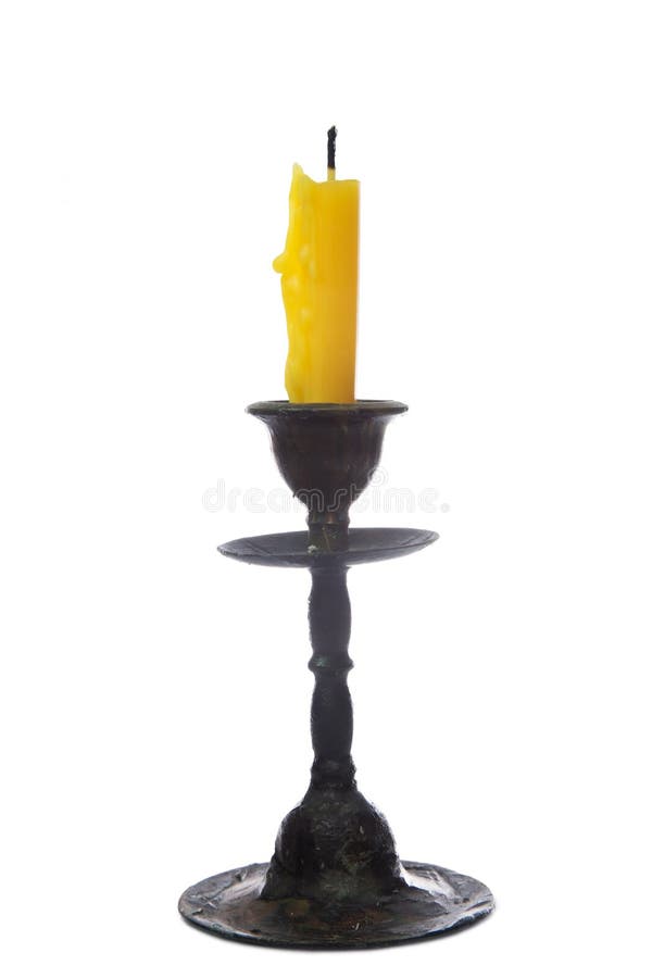 Old Yellow Candle In Old Bronze Candlestick Stock Image Image of