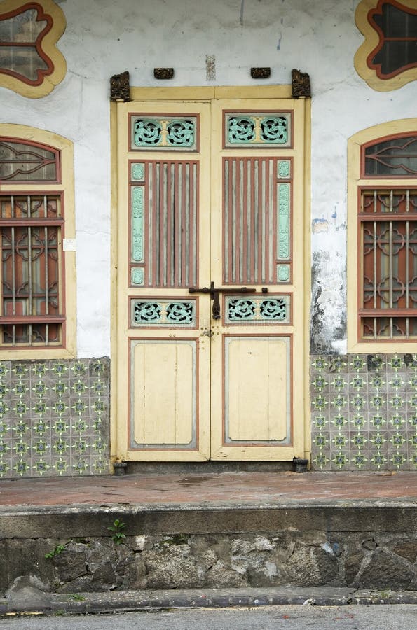 Old Yellow Heritage Door, Penang, Malaysia Stock Image Image of