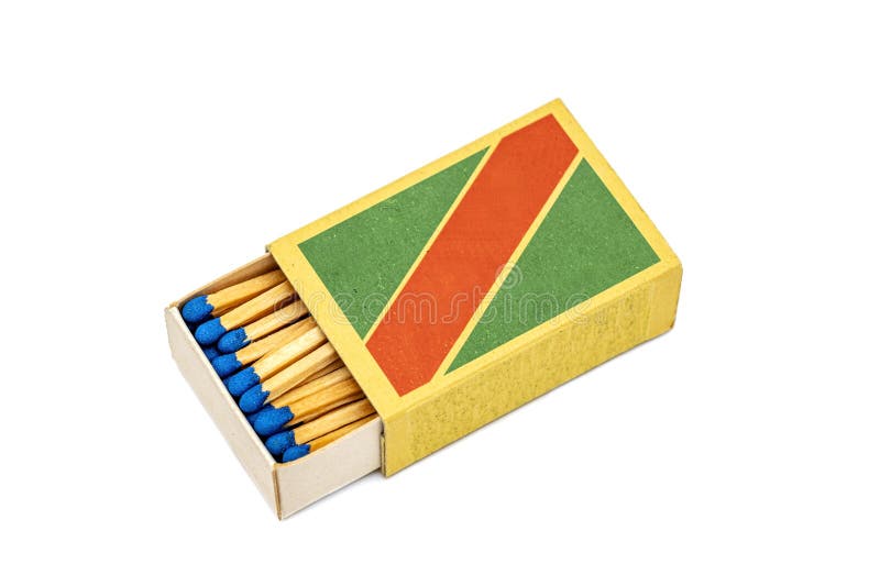 Old yellow matchbox. On white background