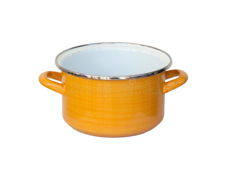 Old Yellow Metal Cooking Pot Stock Image Image of camp, cookware