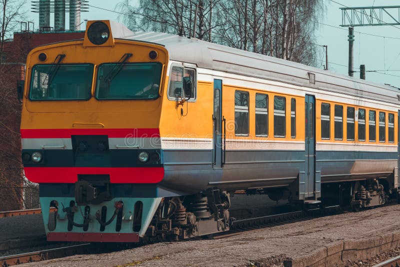 Yellow diesel train stock image. Image of track, road 100067107