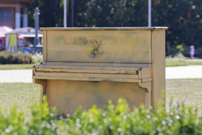 An Old Piano Stands in a Room of an Abandoned Manor House Stock Photo
