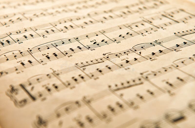 Old yellowed aged music score
