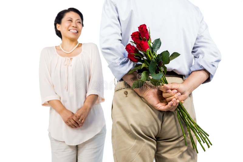 Older Asian Couple with Roses Stock Photo Image of people, isolated 64978794