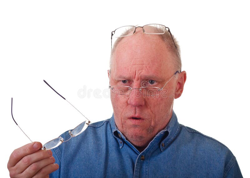 Older Balding Man Confused Over Reading Glasses