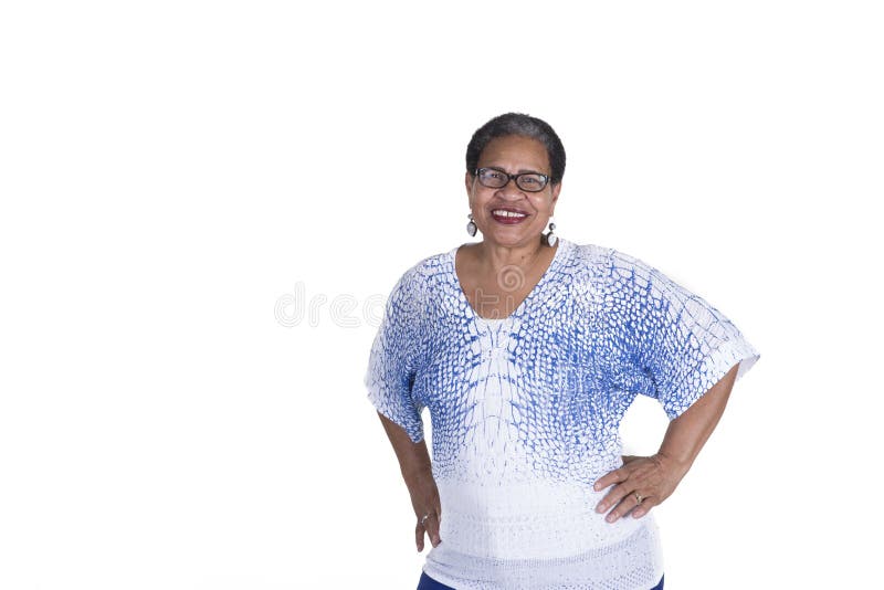 Older black woman on white