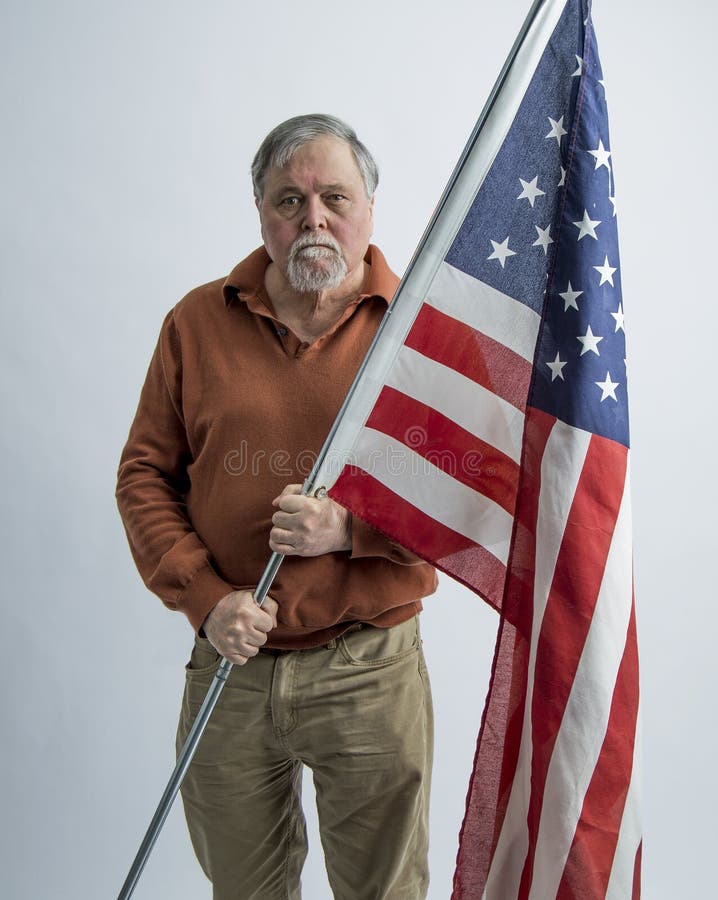 Older Man with American Flag Stock Photo Image of america, background