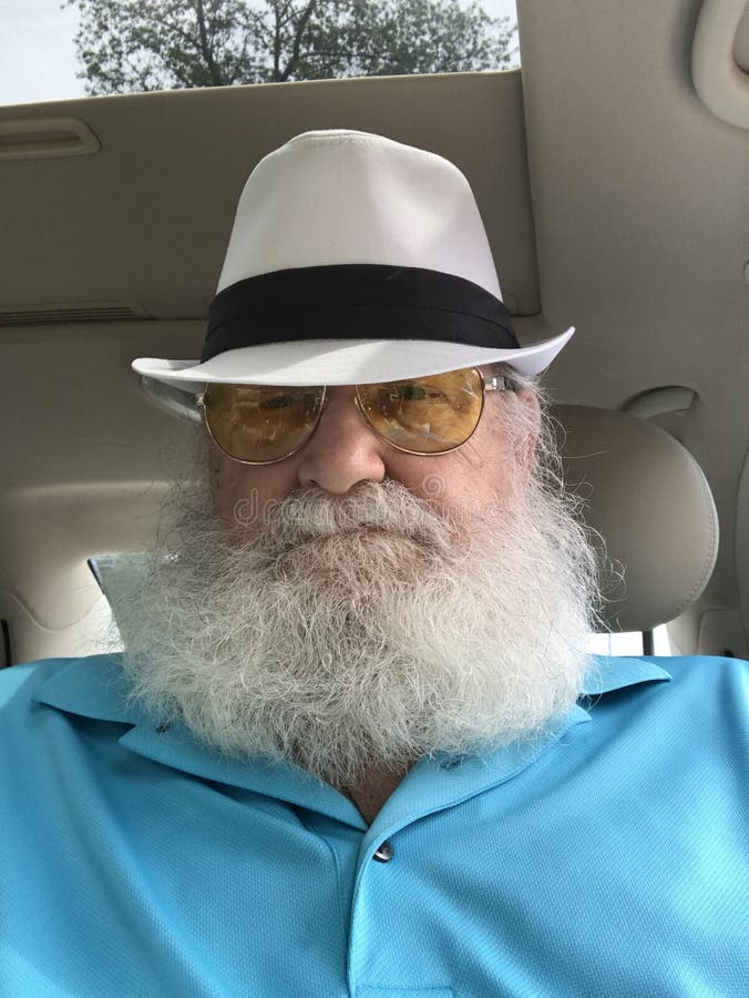 Older Man with Beard and Hat Stock Image - Image of white, shirt: 106234387