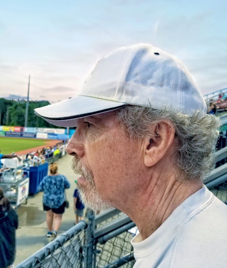 Older Man with Goatee, Curly Grey Hair and White Cap at Baseball Stock  Photo - Image of crowd, grey: 121342460
