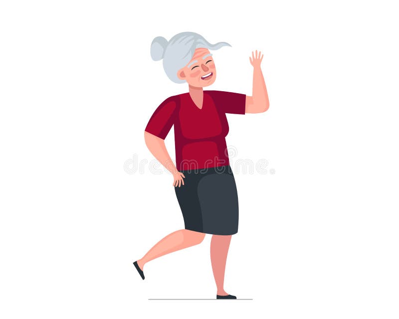 Older Woman Fun Dancing. Elderly Female Dancer. Old Lady Waving Hands ...