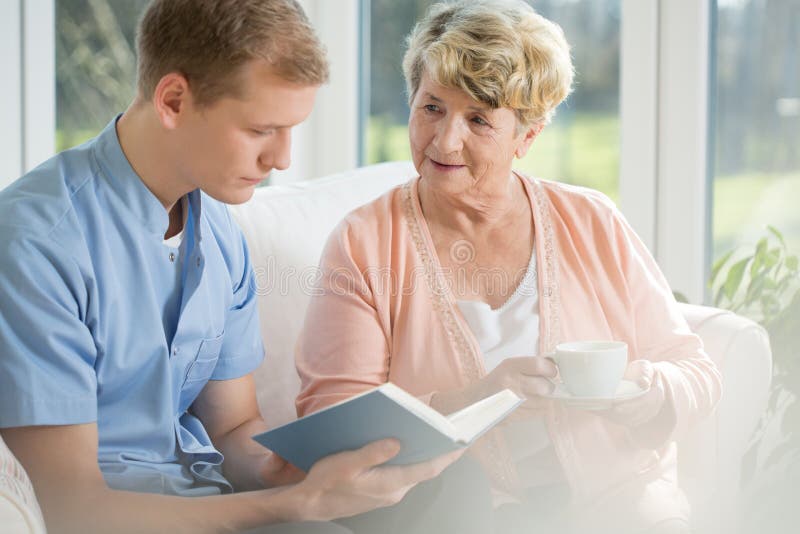 Older Woman Spending Time With Young Man Stock Image Image Of P