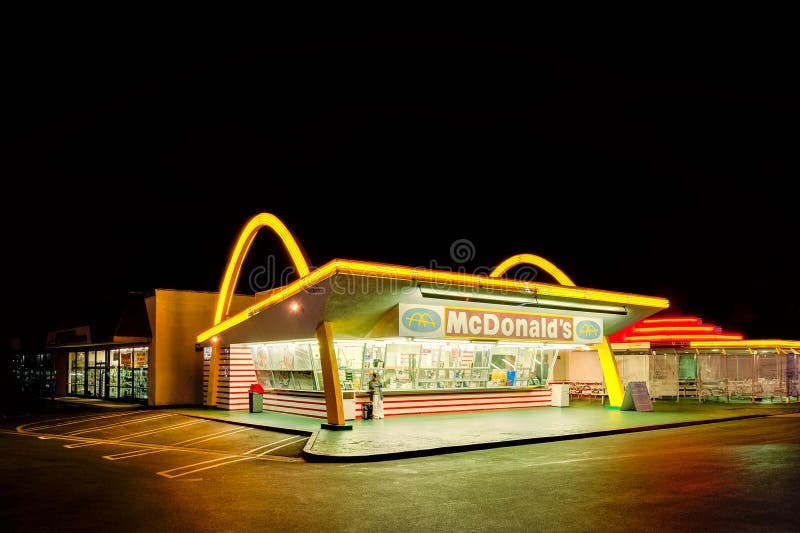 The oldest operating McDonald`s restaurant in the world in Downey, Los Angeles, California, USA