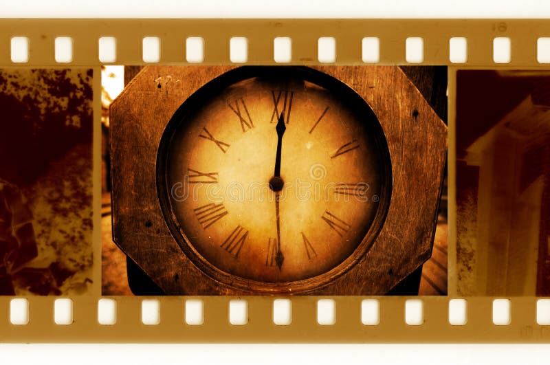 Oldies 35mm frame photo with vintage clock stock illustration