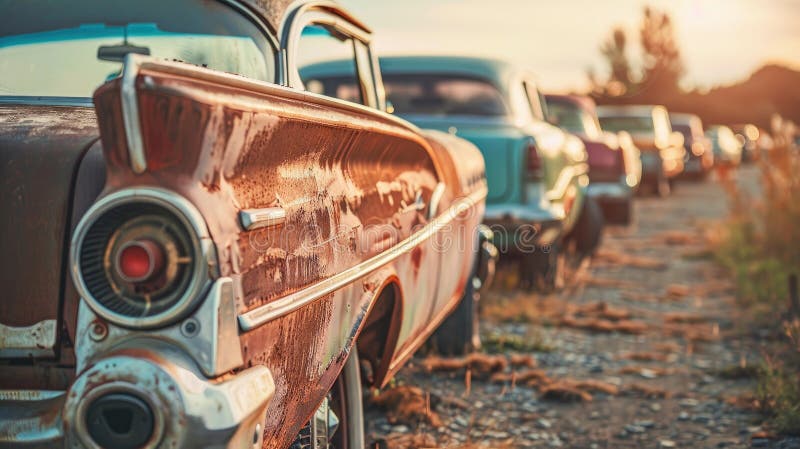 Oldtimer entlang rustikaler Straßen gesäumt stockbild