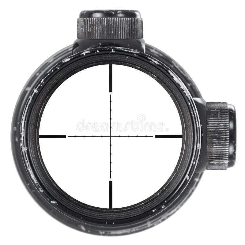 Olhando com o espaço usado do rifle com retículo do Mil.-ponto, três trajetos de grampeamento imagens de stock Olhando com o espaço usado do rifle com retículo do Mil.-ponto, três trajetos de grampeamento imagens de stock