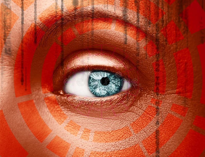 Olho abstrato com c?rculo digital Ci?ncia futurista da vis?o e conceito da identifica??o foto de stock Olho abstrato com c?rculo digital Ci?ncia futurista da vis?o e conceito da identifica??o foto de stock