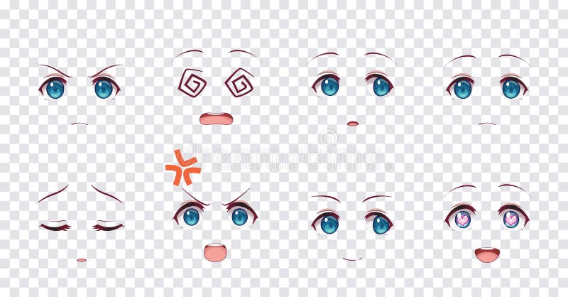 Conjunto De Expressões De Estilo De Anime De Desenho Animado Olhos  Diferentes, Boca, Sobrancelhas Ilustração do Vetor - Ilustração de fêmea,  riso: 158745462