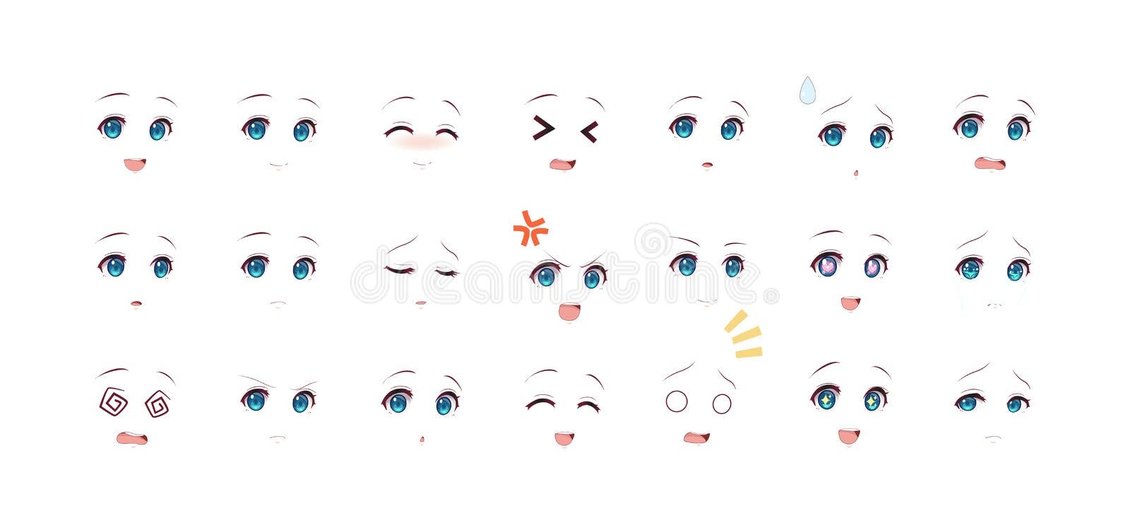 Conjunto De Expressões De Estilo De Anime De Desenho Animado Olhos  Diferentes, Boca, Sobrancelhas Ilustração do Vetor - Ilustração de fêmea,  riso: 158745462