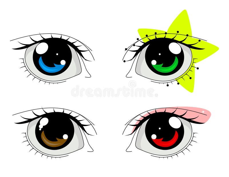 Rosto triste de anime. olhos grandes de estilo mangá, nariz pequeno e boca  kawaii. lágrimas em seus olhos. mão-extraídas ilustração dos desenhos  animados do vetor.