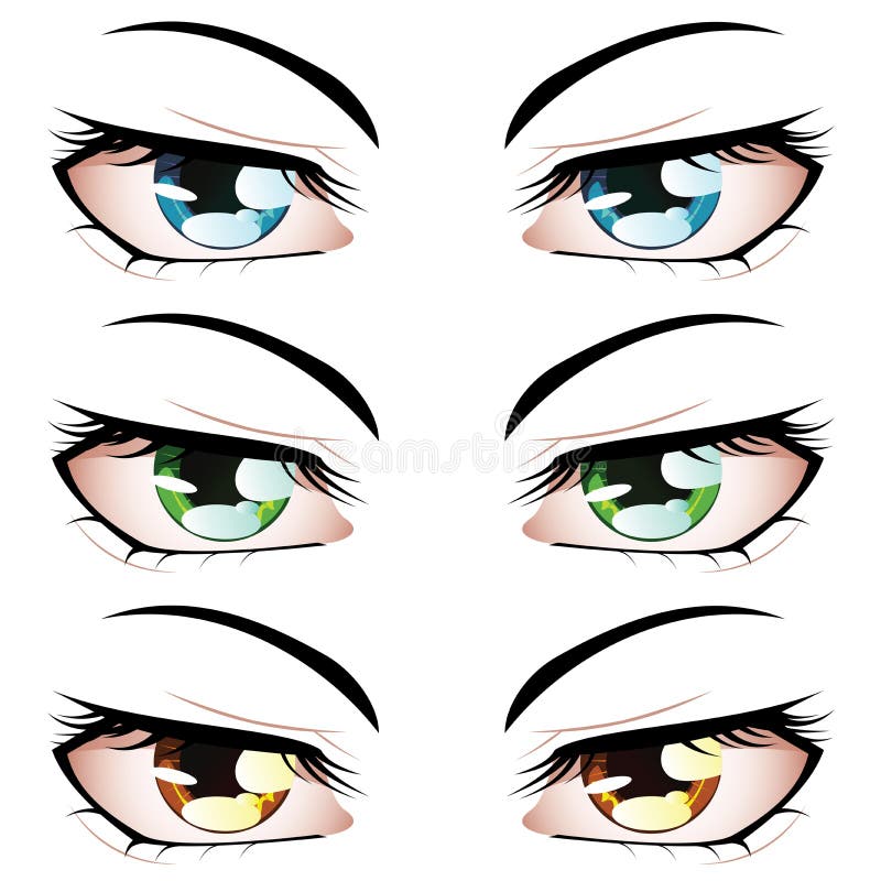 Vetores de Olhos Masculinos Do Estilo Do Anime Em Cores Diferentes