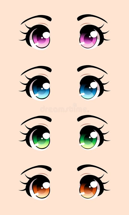 Vetores de Olhos Masculinos Do Estilo Do Anime Em Cores Diferentes