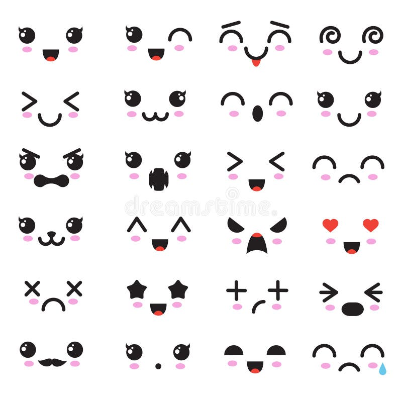 Desenhos animados kawaii olhos e bocas. emoji fofo emoji