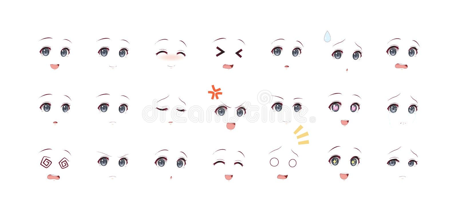 Olhos Preto E Branco Das Emoções De Meninas Do Manga Do Anime Ilustração do  Vetor - Ilustração de elemento, cartoon: 136702201