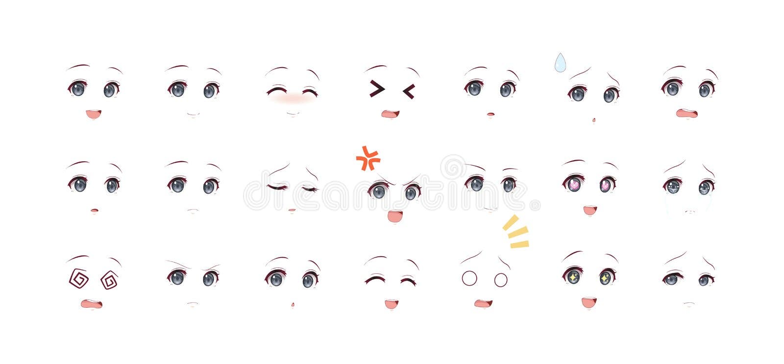 Vetores de Expressão De Mangá Anime Girl Expressões Faciais Olhos Boca E  Nariz Sobrancelhas No Estilo Japonês Manga Mulher Emoções Conjunto Vetor De  Desenho Animado e mais imagens de Estilo Mangá 