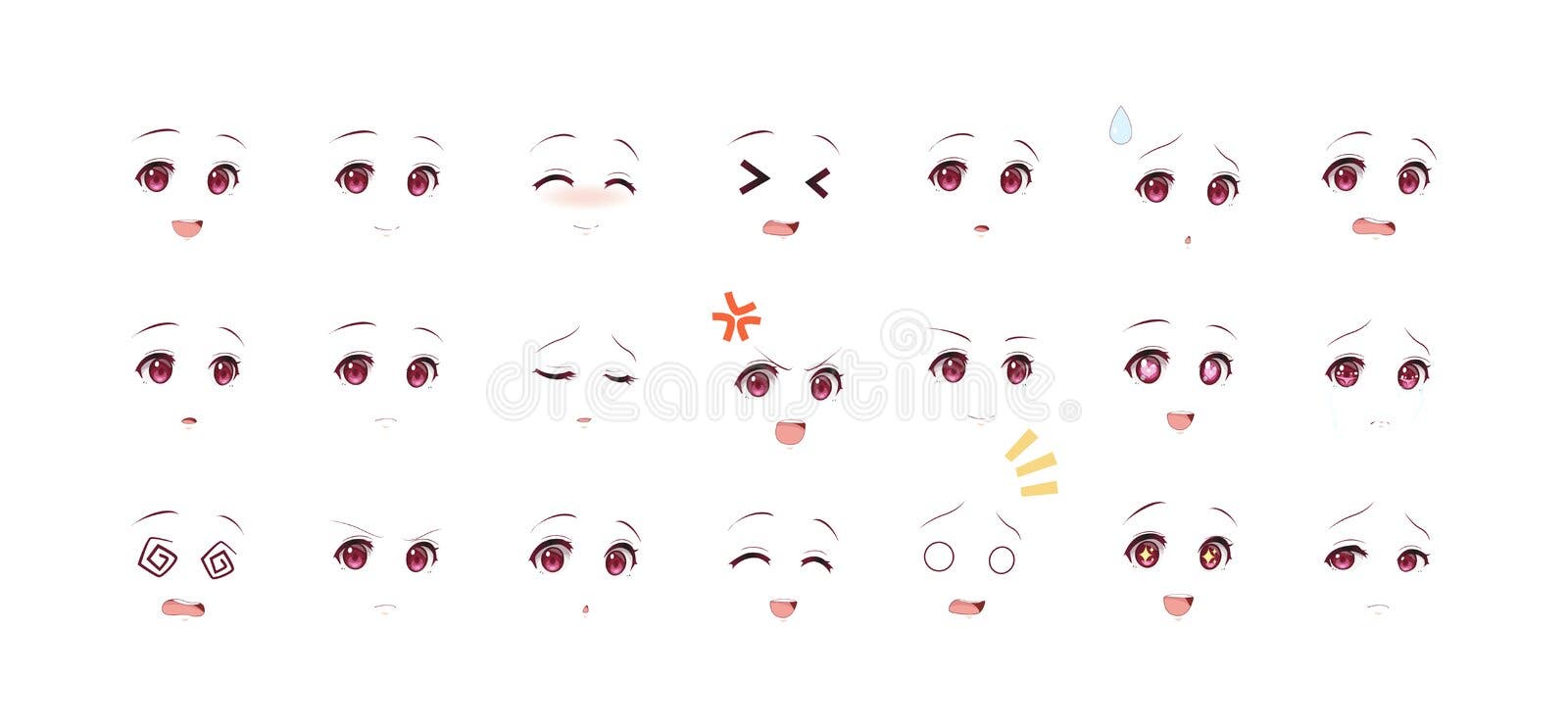 Emoções olhos azuis de anime mangá meninas imagem vetorial de
