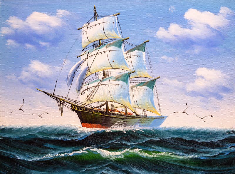 Olieverfschilderij - Boot vector illustratie Olieverfschilderij - Boot vector illustratie