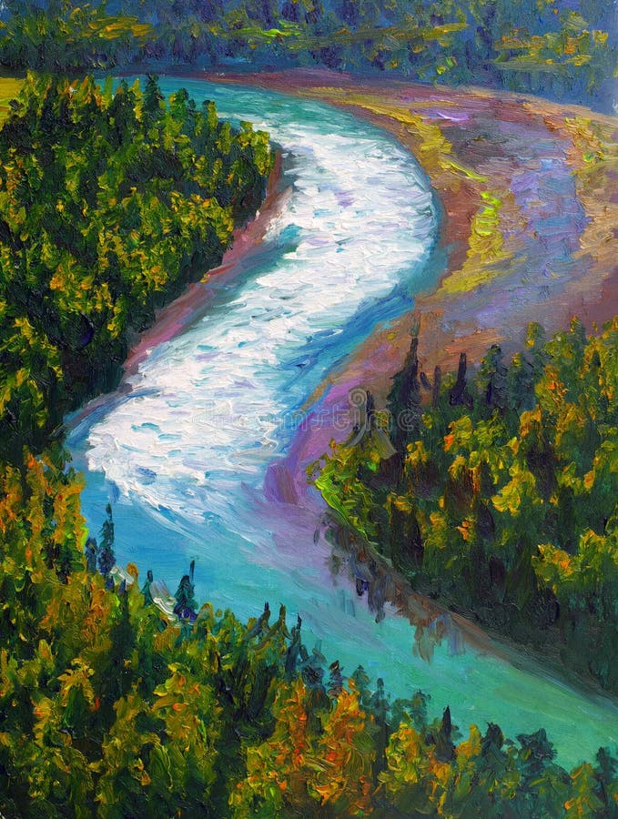 Oil Painting about Rushing Stream. Oil Painting about Rushing Stream