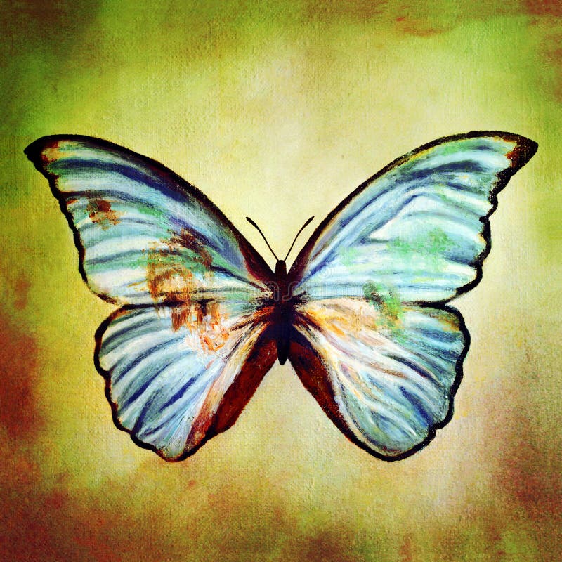 Olieverfschilderij van blauwe vlinder