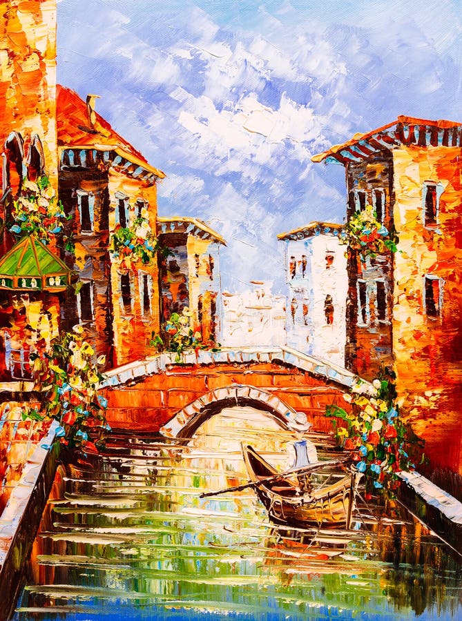 Olieverfschilderij - Venetië, Italië stock afbeelding Olieverfschilderij - Venetië, Italië stock afbeelding