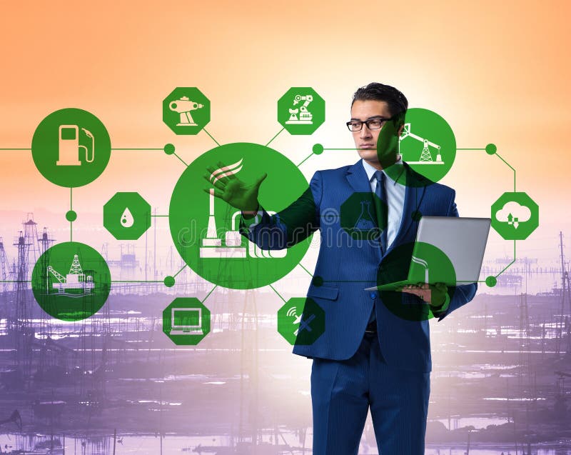 Oliewerker op afstand in de olie - industrie royalty-vrije stock foto's