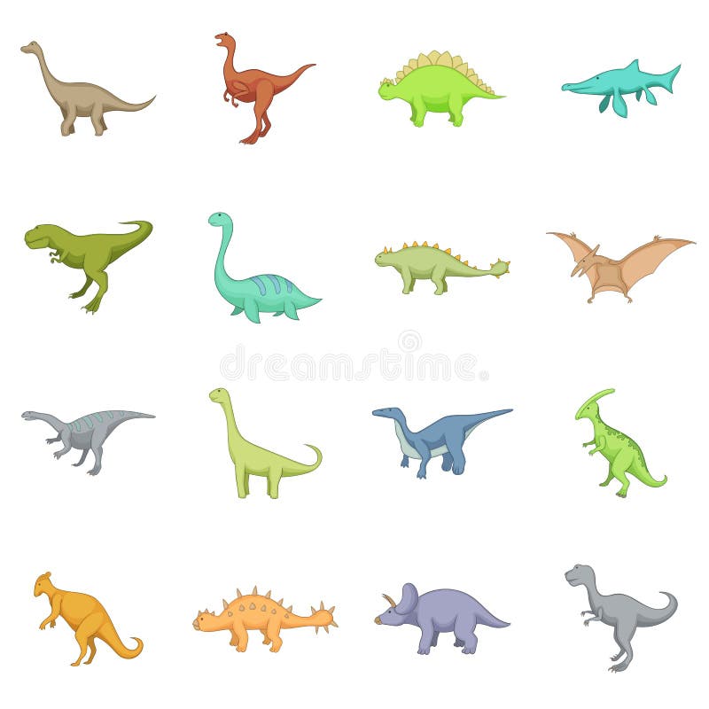 Olika dinosauriesymboler uppsättning, tecknad filmstil stock illustrationer Olika dinosauriesymboler uppsättning, tecknad filmstil stock illustrationer