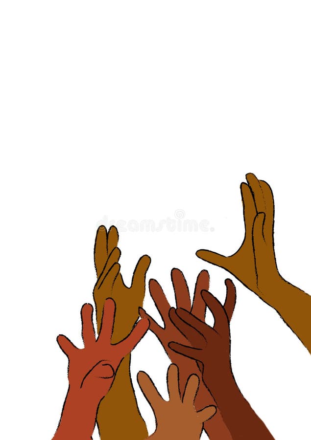 Olika kulöra händer som ut når vektor illustrationer Olika kulöra händer som ut når vektor illustrationer