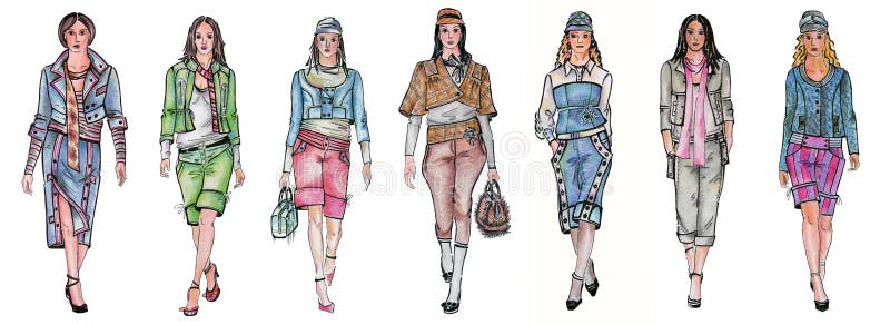 olika modemodeller sju royaltyfri illustrationer olika modemodeller sju royaltyfri illustrationer