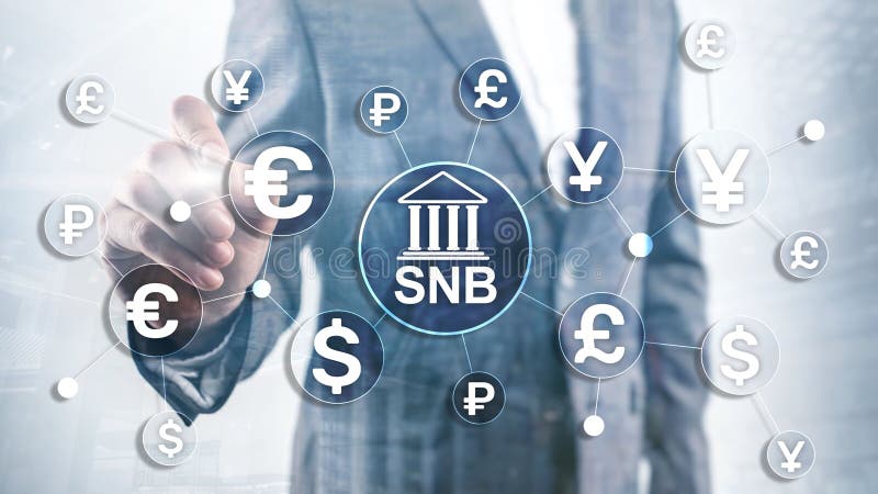 Olika valutor p? en faktisk sk? rm SNB Schweiziska National Bank arkivfoto