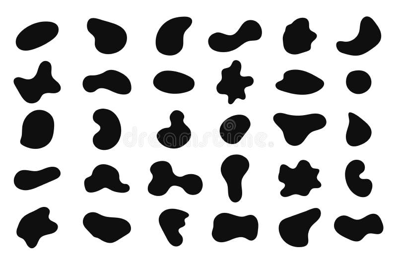 Olika vätskeformer. dekorblobb och andra flytande element för designetiketter och -banderoller. royaltyfri illustrationer